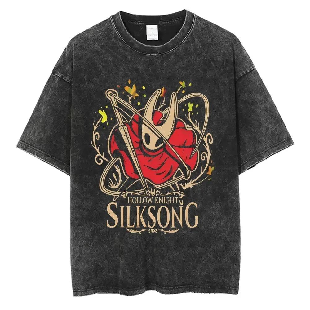 Hot Game Hollow Knight Graphic Print Tshirt Men Women Loose Casual Oversized Washed Vintage Cotton Tee Harajuku Streetwear Tops