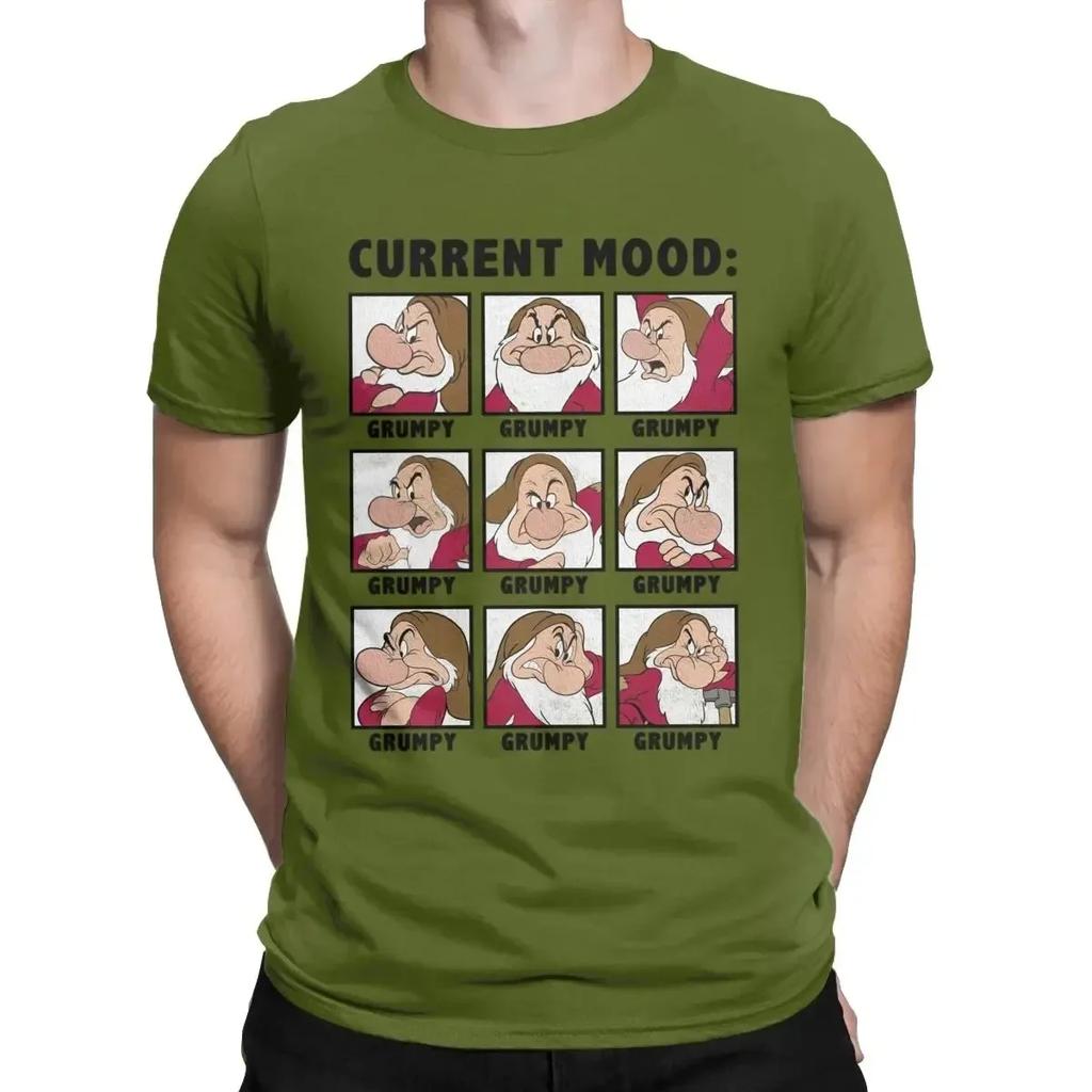 Fun Grumpy Mood Seven Dwarfs T-Shirts for Crew Neck Cotton T Shirt Short Sleeve Tee Shirt Printed Tops Unisex