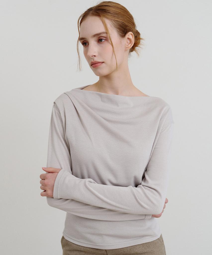 BIBYSEOB Cowl Neck Long Sleeve T-Shirt Beige [T53]