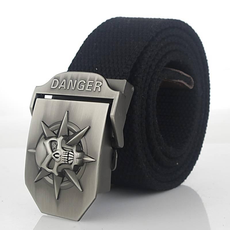 Premium Canvas Belt With Skull Buckle For Men And Women Adjustable 120cm