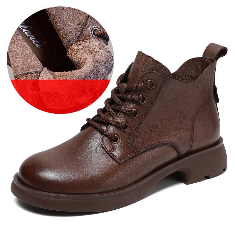 Johnature Женская обувь. Короткие ботинки из натуральной кожи. Повседневные однотонные универсальные ботинки на шнуровке.