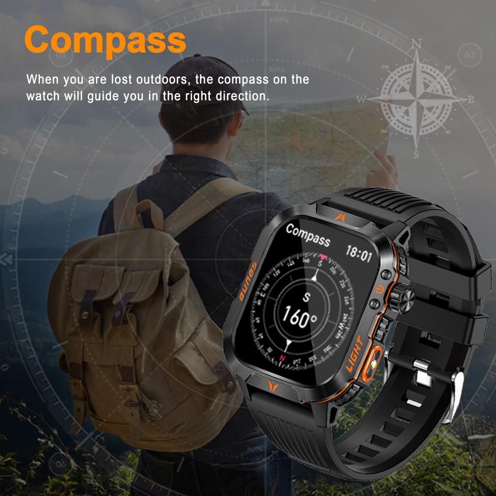 QTLLBT Sports Smartwatch, Built-in Flashlight, More Than 100 Activity Modes, Call and Message Reminders