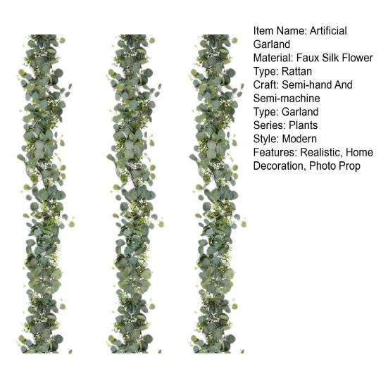 1/2/3Pcs 180CM Artificial Eucalyptus Leaves Garland Indoor Outdoor Hanging Fake Greenery Plants Party Christmas Mantle Fireplace Porch Stairs