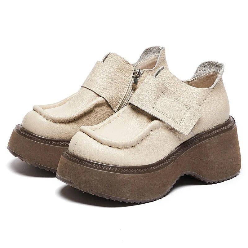 2024 весенние новые удлиняющие лоферы, туфли-лодочки из натуральной кожи на липучке, модная универсальная женская обувь на платформе