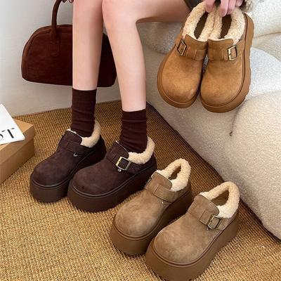 Женские легкие зимние утепленные флисовой подкладкой сноубутсы на массивном каблуке, нескользящие, повседневные, спортивные, из замши и хлопка, лоферы