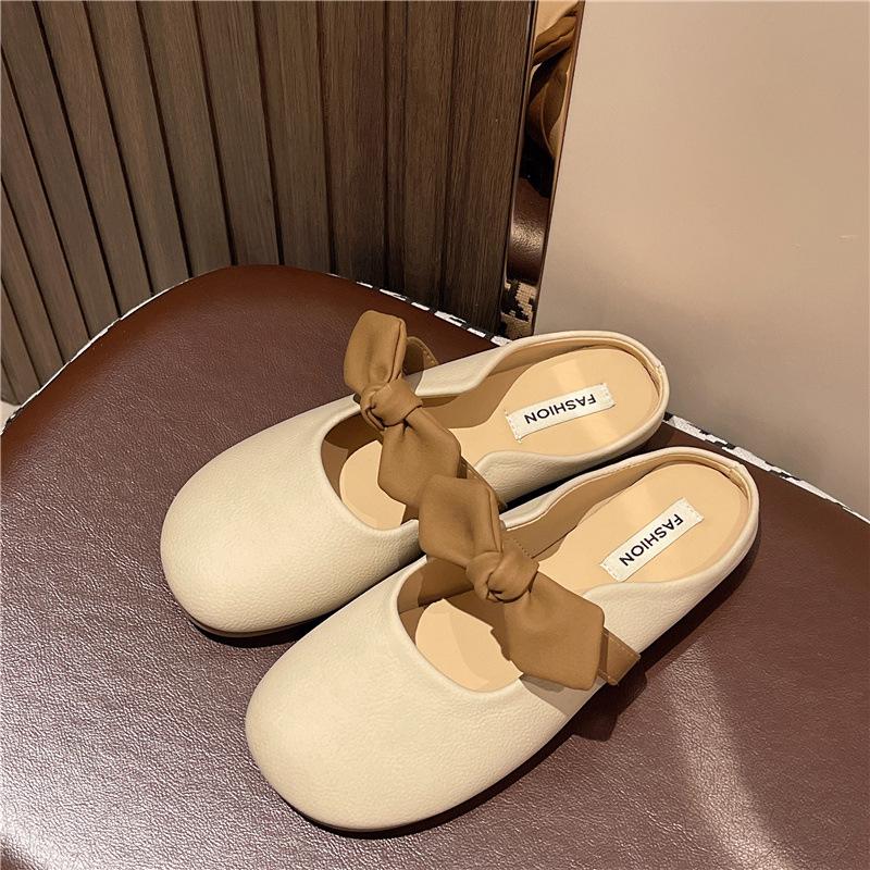 Стиль феи сумка-бант головные полушлепанцы женские летняя одежда 2025 новая мода мягкая подошва французские уличные крутые шлепанцы