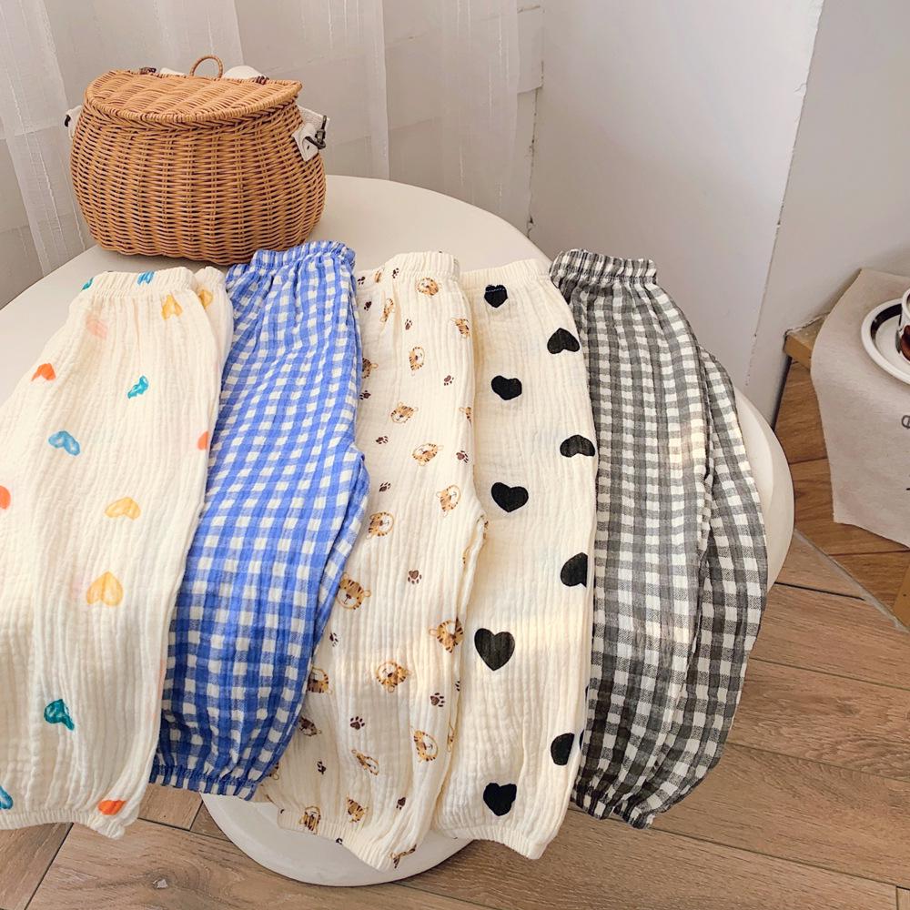 Детские брюки-фонарики из хлопковой марли в корейском стиле для весны/лета 2025 - Унисекс, Тонкие, Свободного гаремного кроя