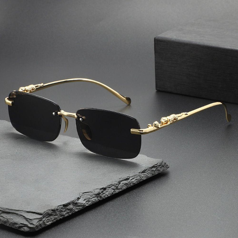 UV400 Diamond Cut Sunglasses Square Shape Unframed Design Small Frame Sunglasses Diamond Cut Edg Leopard Decor