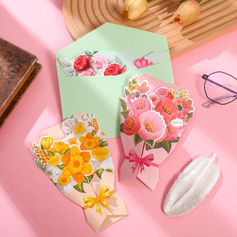 3D Thanks Flowers Postcard Sunflower/Rose/Carnation DIY Floral Birthday Cards Paper Craft Exquisite Greeting Card Teacher Day