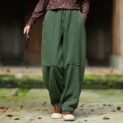 Женские зимние плюшевые теплые шаровары однотонные брюки эластичный пояс пэчворк карманы длинные брюки