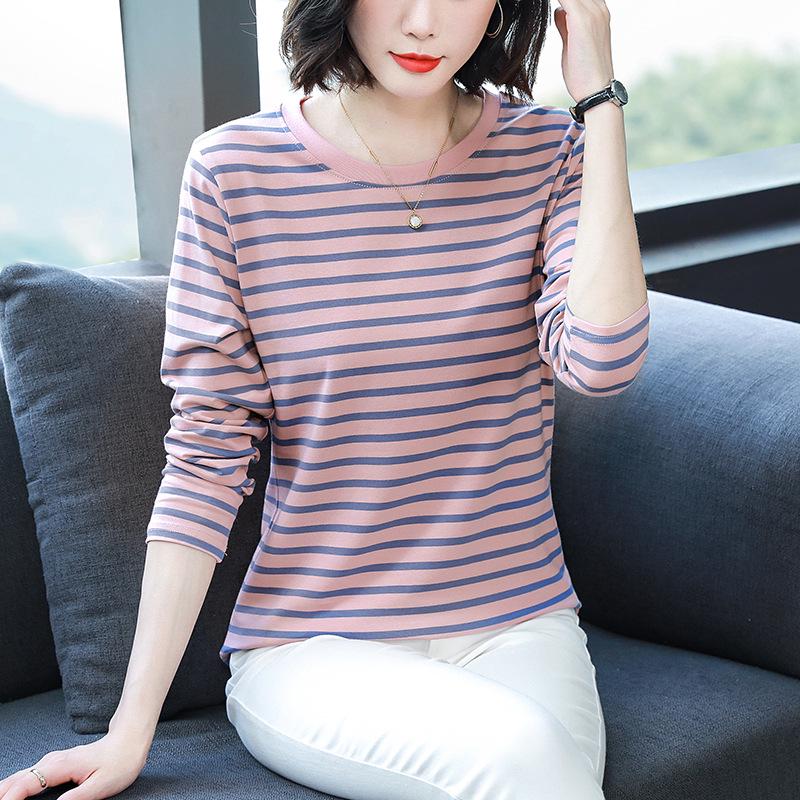 2023 Women's Oversized Striped Cotton Long-Sleeve T-Shirt for Autumn