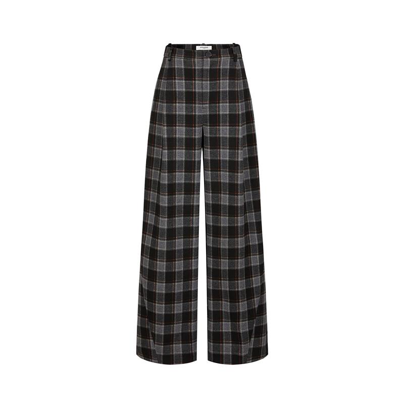 JiuZi Annakou Women's Retro Plaid Curved Casual Trousers