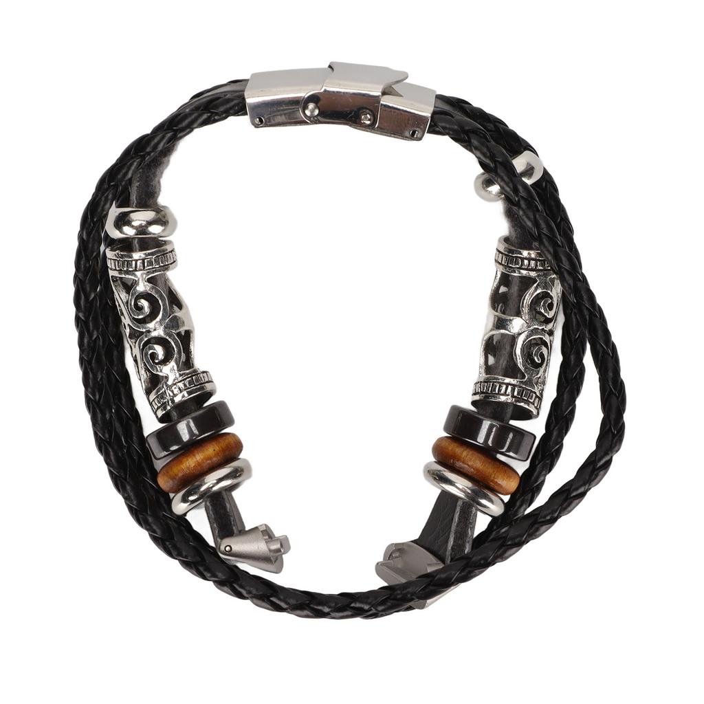 Smartwatch Band Leather Watch Replacement Wrist Strap Ethnic Vintage Style for Fitbit LuxeBlack