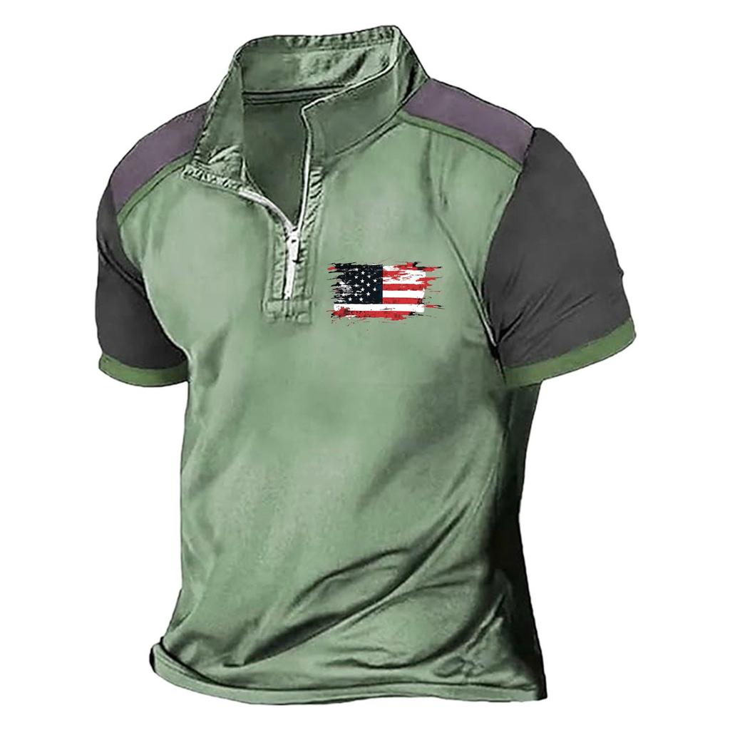 Летняя новинка для мужчин, повседневная рубашка с воротником-стойкой и короткими рукавами, подходящая по цвету, с полумолнией