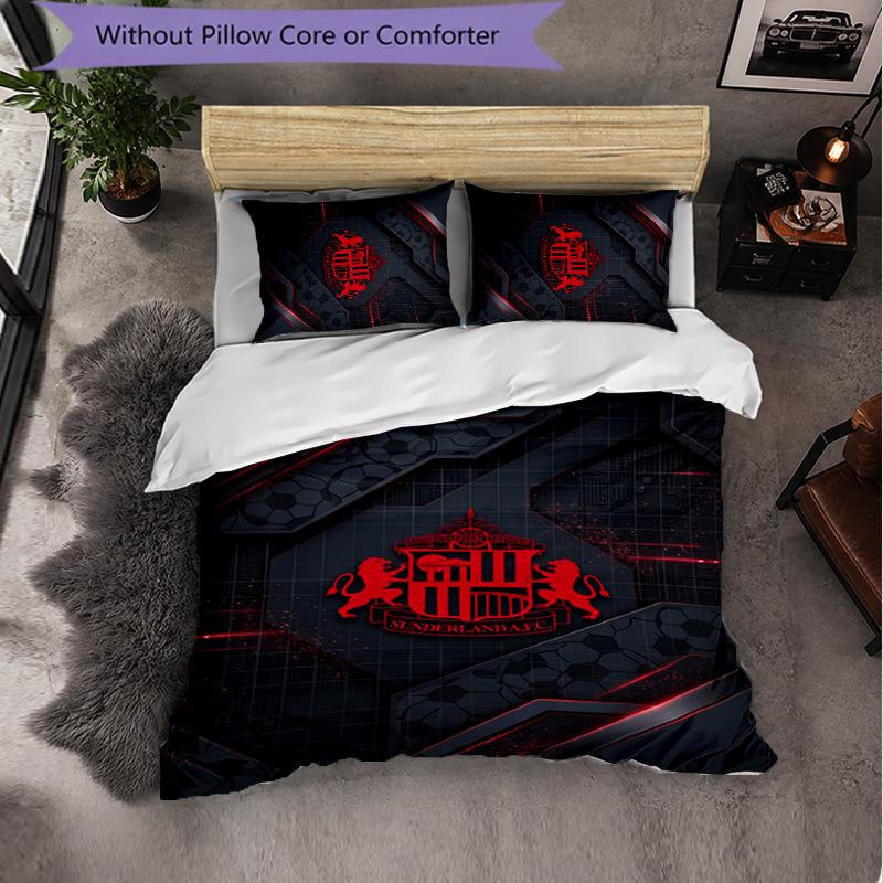 Sunderland Football 3 Piece Bedding Set Soft Duvet Cover Set with Pillowcases Printed Bedroom Decor Set for Home