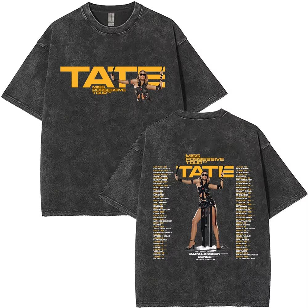 Washed Vintage Singer Tate Mcrae The Think Later World Tour T Shirt Men Women Fashion Trend Oversized Tshirts Streetwear Unisex