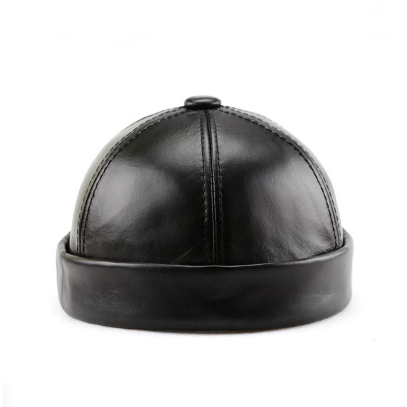 Мужская тюбетейка из натуральной кожи, матросская кепка, шапка-бини с манжетами в стиле ретро, ​​без полей, шапка-бини из натуральной кожи
