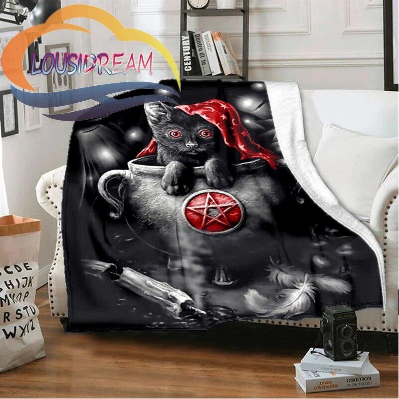 Mystery Cat and Satan Fluffy Blanket Warmth Soft Plush Sofa Throw Square Blanket Tourist blanket{Customize Your Picture}
