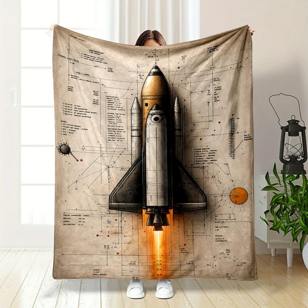 Space Shuttle Blueprint Design Warm blanket, Flannel blanket for bedroom, living room, sofa, and nap.