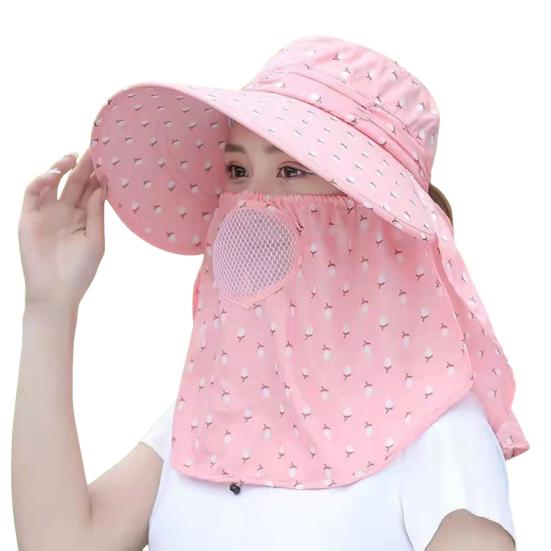 Women Sunscreen Hat Solid Color Large Brim Sun Hat for Face Protection