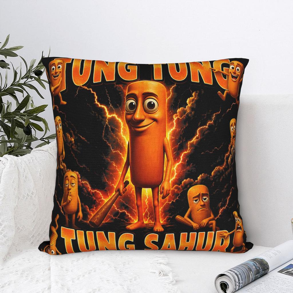 Funny Brainrot Meme Tung Tung Tung Sahur Pillow Cover Soft Cushion Cover Morden Pillow Case For Sofa Home Decoration