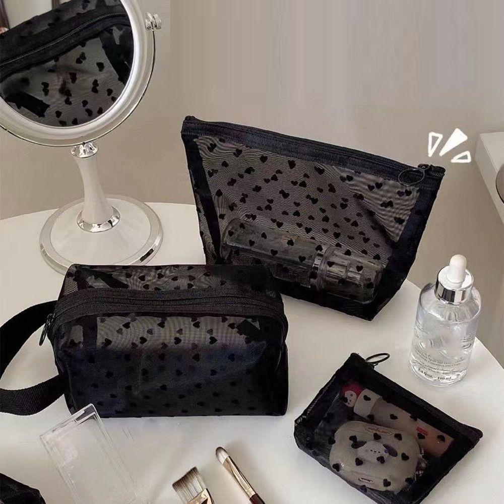 Multifunction Women Cosmetic Storage Pouch Heart Transparent Ladies Toiletry Storage Bag