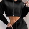 2 Pcs/Set Women Fall Hoodie Pants Set Long Sleeve Thick Hooded Short Top Drawstring Elastic Waist