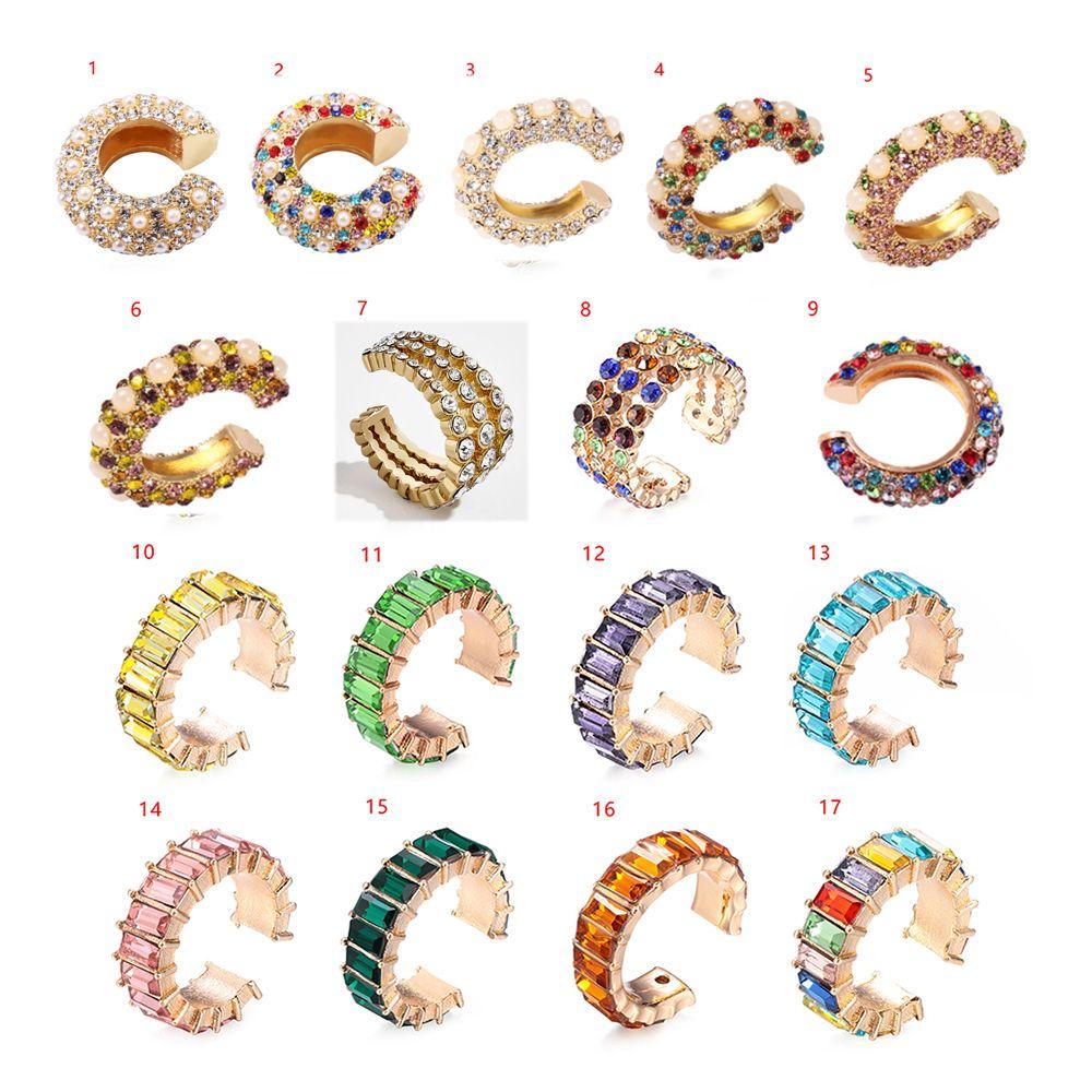 Rhinestone Dangle No Piercing Earrings CZ Cuff Earrings Statement C-shaped Cubic Zirconia Ear Cuff