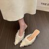 Temperament Pointed Gentle High Heels Fluffy Slippers Women's Shoes 2025 New Spring and Autumn French Bag Head Half Slippers
