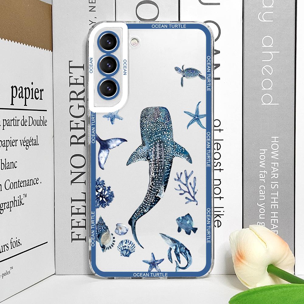 Крутой чехол для телефона с морской черепахой для Samsung Galaxy A55 A54 A53 A52 A51 A70 A32 A31 A22 A13 4G 5G Сине-морской дизайн с черепахой Прозрачная крышка