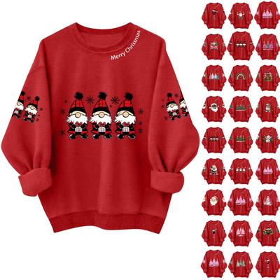Женский повседневный и модный топ с круглым вырезом и рождественским принтом, худи, футболка с длинным рукавом