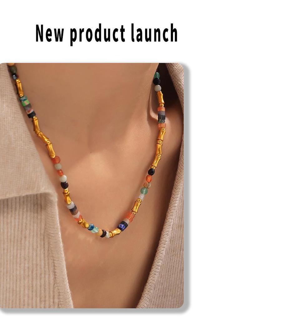 Bohemian Gold-Plated Beaded Choker with Colorful Natural Stones