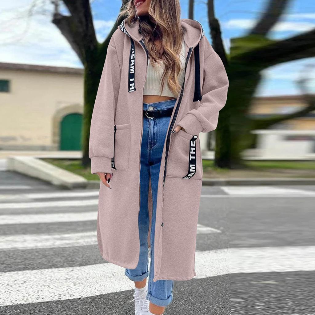 Женская модная куртка Повседневный однотонный кардиган с длинными рукавами Худи Длинное пальто