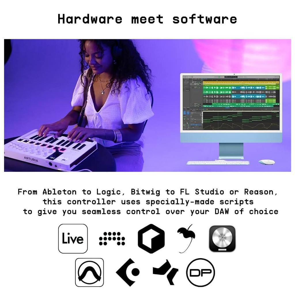 Arturia MiniLab 3 mit 25 8 Schwarz - - Universal-MIDI-Controller für Musikproduktion, All-in-One-Softwarepaket - Tasten, Multicolor-Pads -