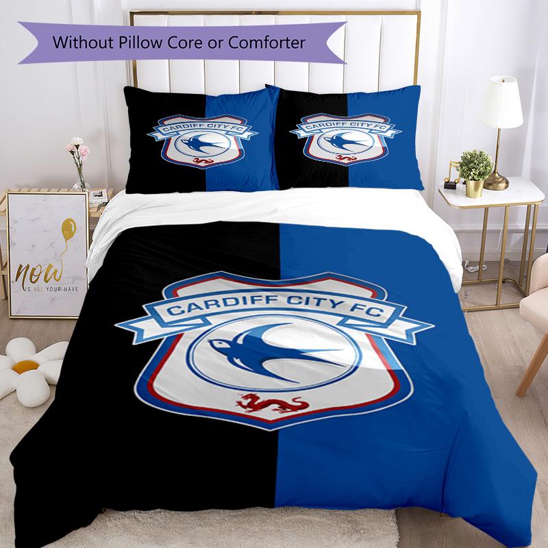 Cardiff Fc Crest Printed Pattern Duvet Cover Set – includes 1 duvet cover and 2 matching pillowcases Bedroom decor Christmas gifts