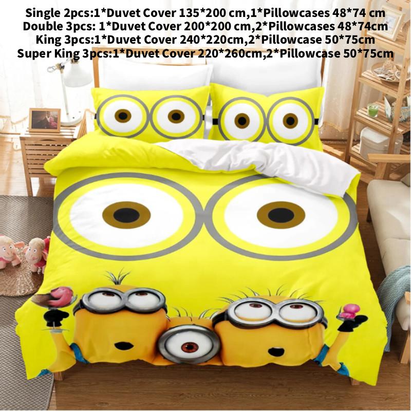 Миньоны Пододеяльник Аниме Комплект Постельного Белья Комфортный Принт Мультяшный Двуспальный Рождественский