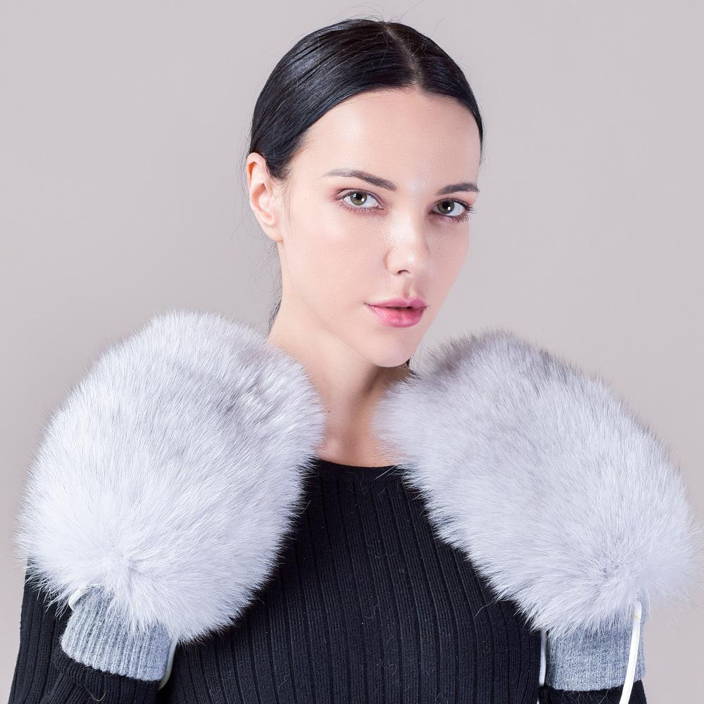 Новые варежки из натуральной кожи с мехом лисы, зимние, корейская версия, теплые меховые перчатки, эластичные вязаные перчатки из натуральной шерсти, прилив