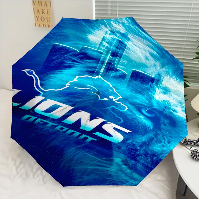 Автоматический зонт с принтом логотипа Detroit Lions, 8 спиц, железный каркас, пластиковая ручка, подходит для путешествий на открытом воздухе и на каждый день, идеальный подарок
