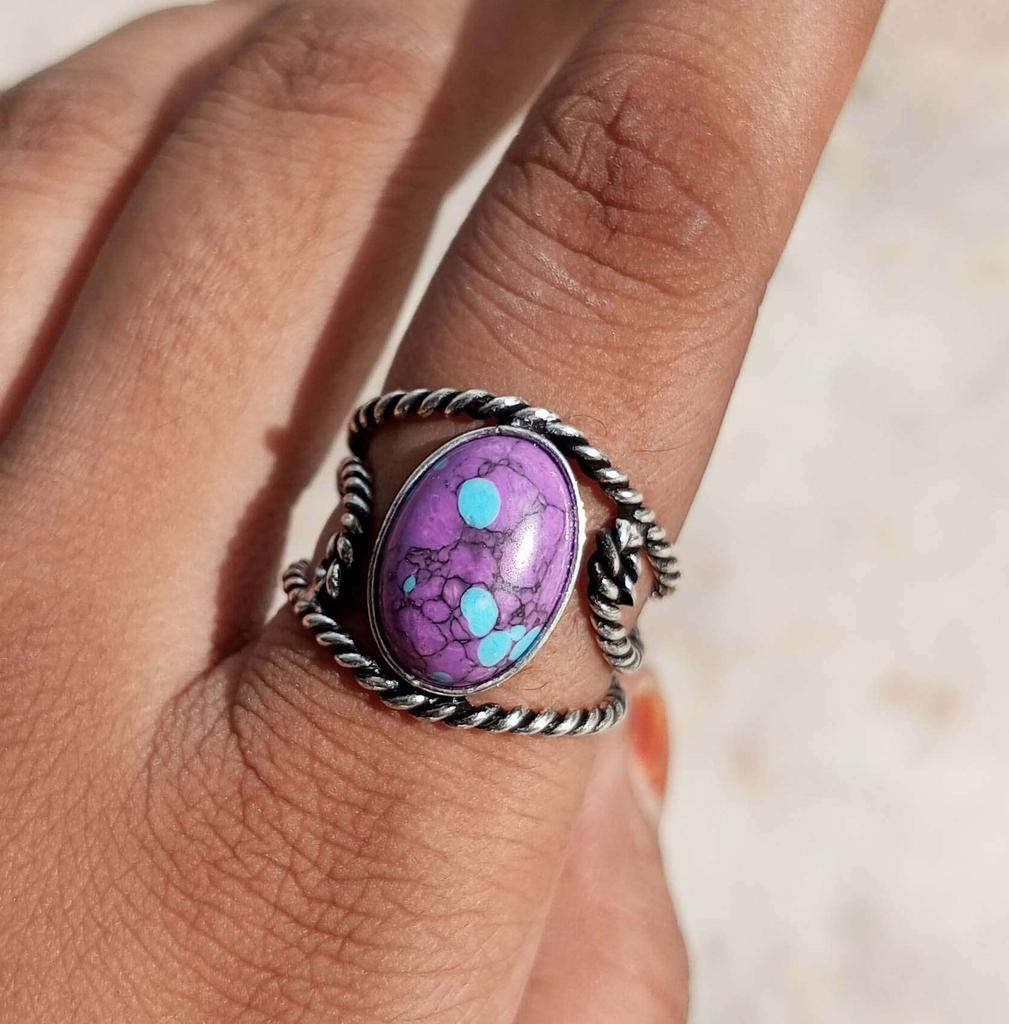 Rainbow Calsilica Gemstone 925 Sterling Silver Plated Adjustable Ring Jewelry NST-J2H21365