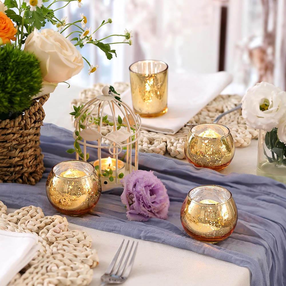 Круглые золотые подсвечники для votive свечей, подсвечник из меркурийного стекла