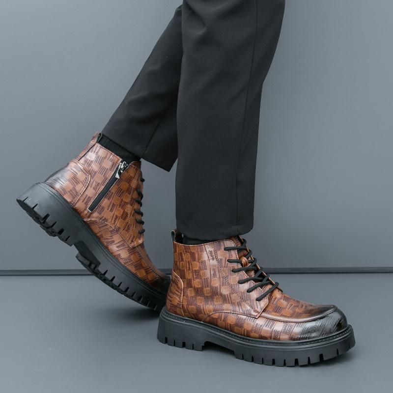 Fashion Men's Crocodile Skin Lace-up Short Boots Good Quality Leather Shoes Male Winter Business Formal Platform Boots Winter Men Shoes