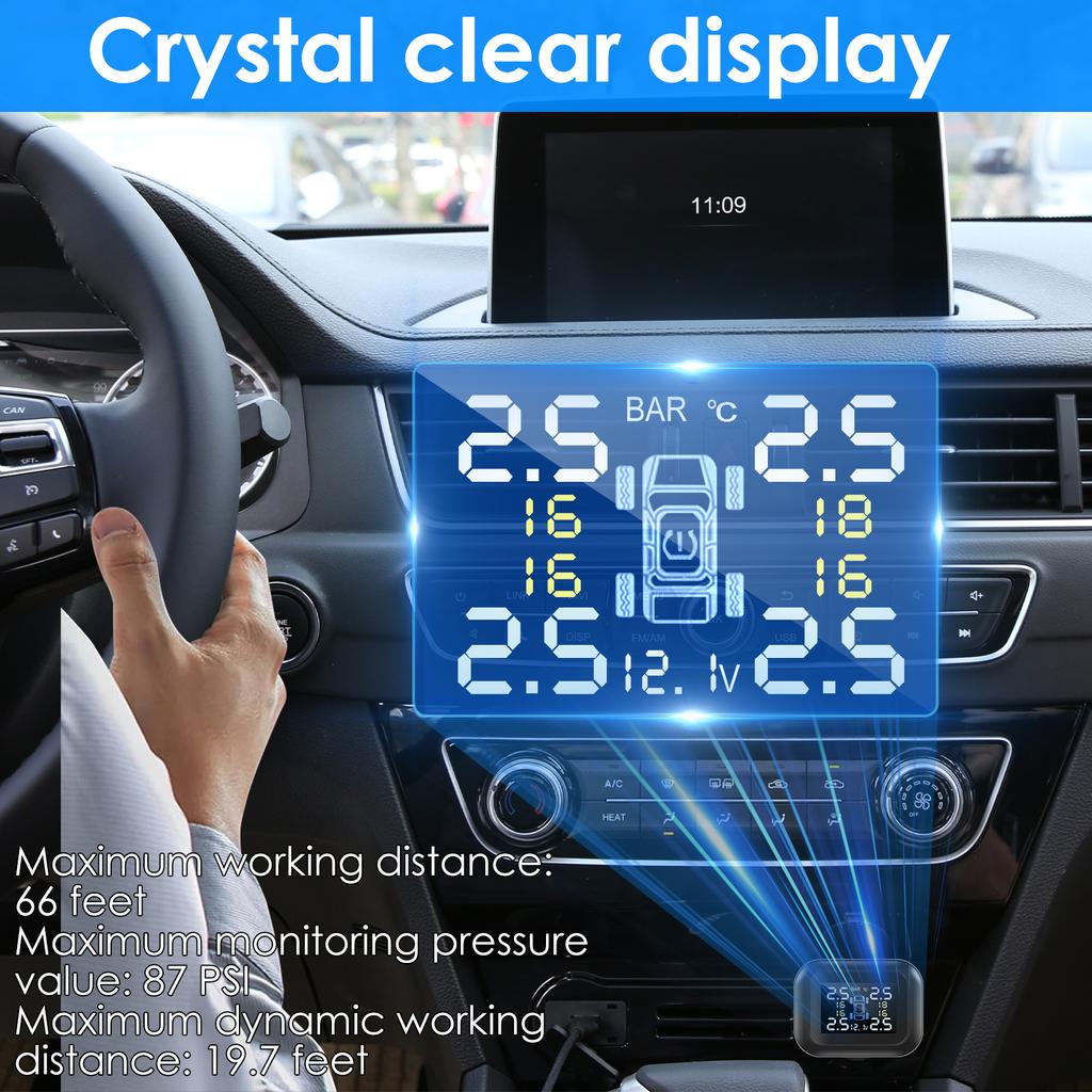 Система контроля давления в шинах TPMS Беспроводная система контроля давления в шинах в реальном времени с 4 внешними датчиками и 6 режимами сигнализации