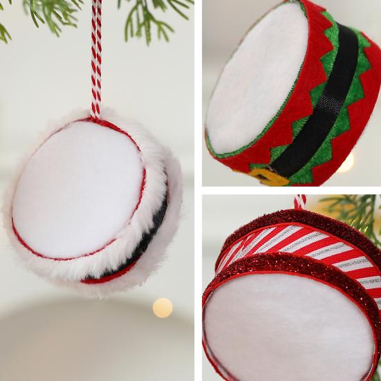 Christmas Drum Hanging Ornament for Tree Decoration Plush Fabric Texture Classic