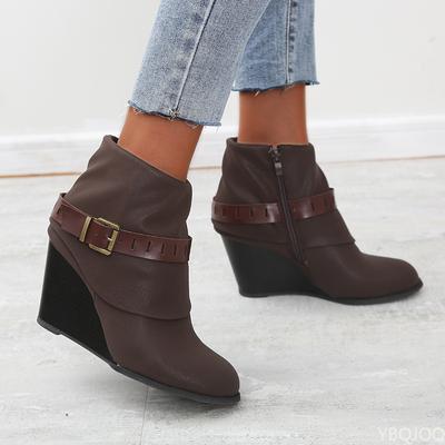 Осень-зима 2024, новые ботильоны на высоком каблуке на танкетке, женская обувь с пряжкой в ​​стиле ретро, ​​модные короткие ботинки на платформе, Botas De Mujer