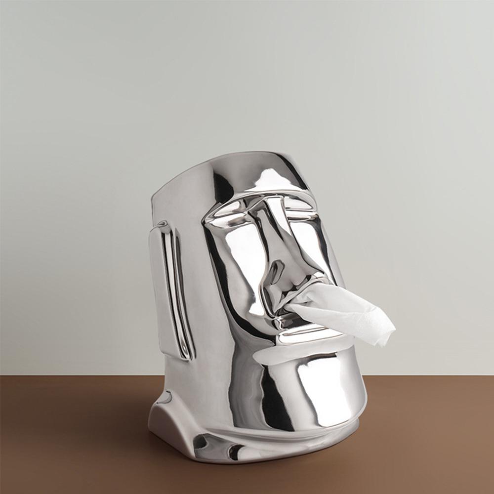 Прочная статуэтка Моаи Шкатулка для салфеток Керамическая Многофункциональные коробки для бумаги Настольный декор Фигурки для рабочего стола