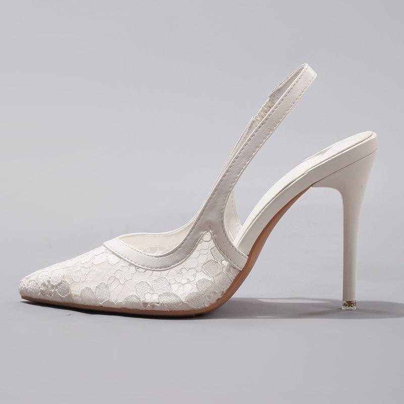 Модная Роскошная Белая Кружевная Обувь на Супер Высоком Каблуке для Женщин Осенние Элегантные Остроносые Банкетные Свадебные Туфли Бренд Женские Шпильки