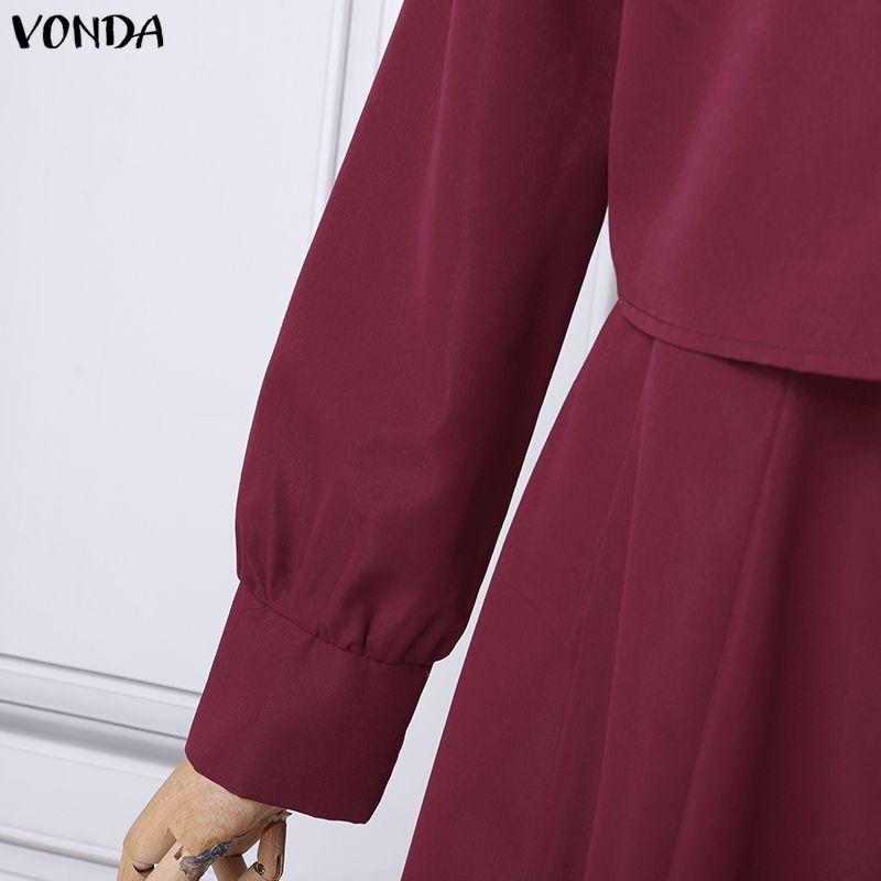 VONDA 2 шт. Женские комплекты из двух предметов: топы с длинным рукавом и капюшоном и юбки без рукавов, повседневный костюм
