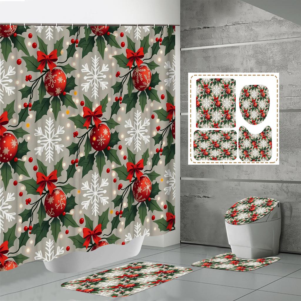 4 ШТ. Наборы штор для душа со шторкой для душа и ковриками, коврик для крышки унитаза, U-образный коврик и коврик для ванной, набор для ванной комнаты с 12 крючками