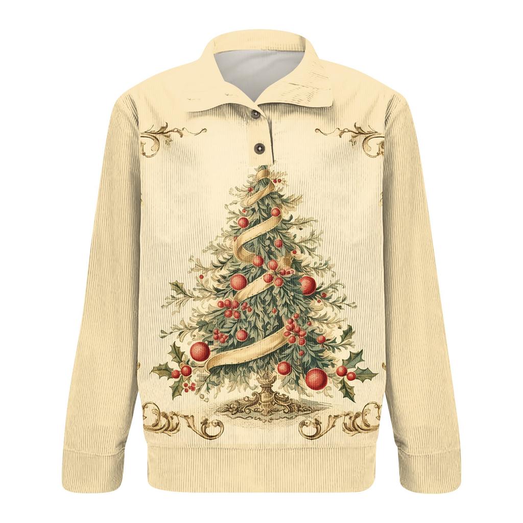 Мужская рождественская хлопковая рубашка-пуловер с длинным рукавом для активного отдыха, винтажная вельветовая рубашка с воротником-стойкой и пуговицами, повседневная толстовка с рождественским принтом