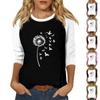 Women's Fashion Casual T-Shirt O-Neck Seven Sleeve Printed Button Top